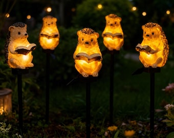 Lámpara solar de jardín con forma de erizo, LED para exteriores, con estaca para césped, decoración de animales adorables.