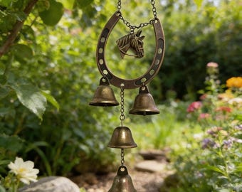 Horseshoe Wind Chimes – Rustic Horse Decor Hanging Bells – Vintage Iron Wind Chime Outdoor Garden Decoration
