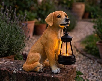 Solar Dog Garden Statue Lantern Outdoor Yard Decor