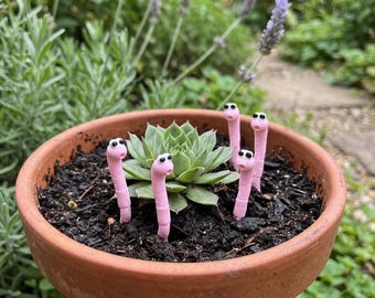 Cute Earthworm Plant Stakes Funny Garden Decor Worm Pot Ornament Set