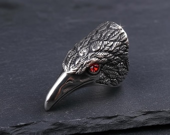 Anillo de calavera de cuervo, anillo gótico de cuervo, anillo punk de acero inoxidable, joyería gótica para hombres