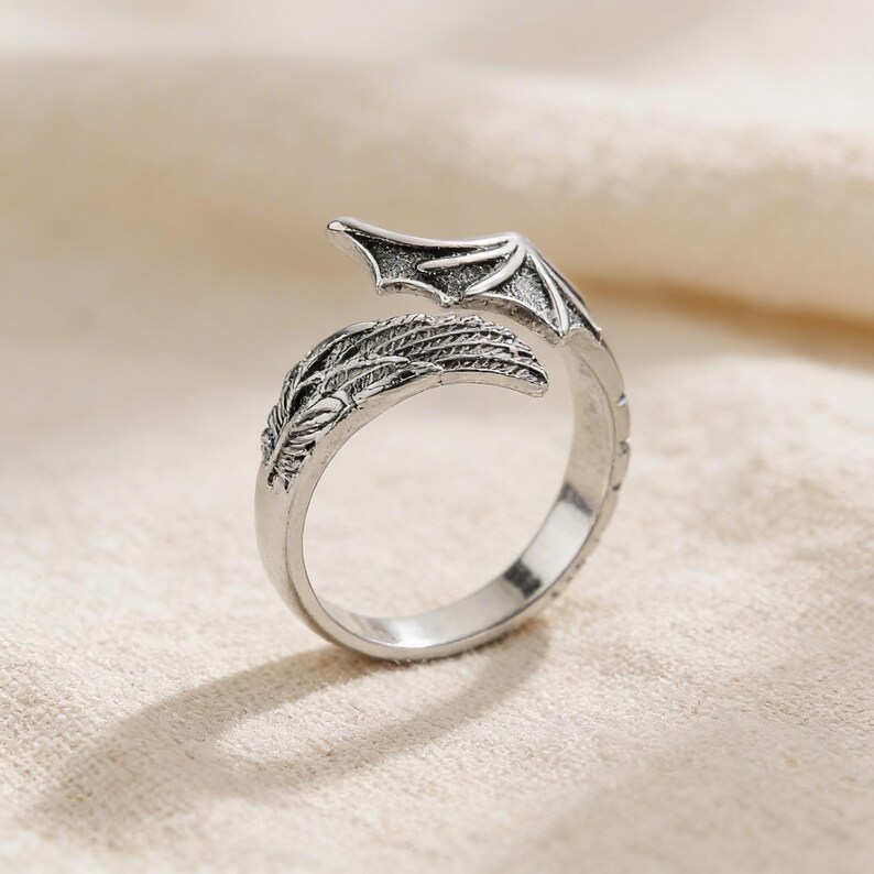 Angel Demon Wing-ring, gotische verstelbare ring, punk duivelse engelring, uniseks gotische sieraden afbeelding 3