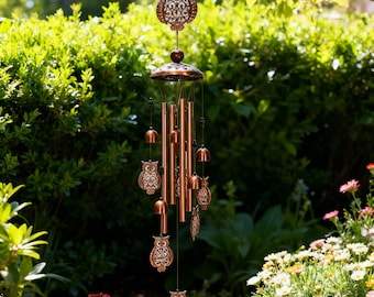Uil windgong hangend, metalen tuin windbel buitendecor