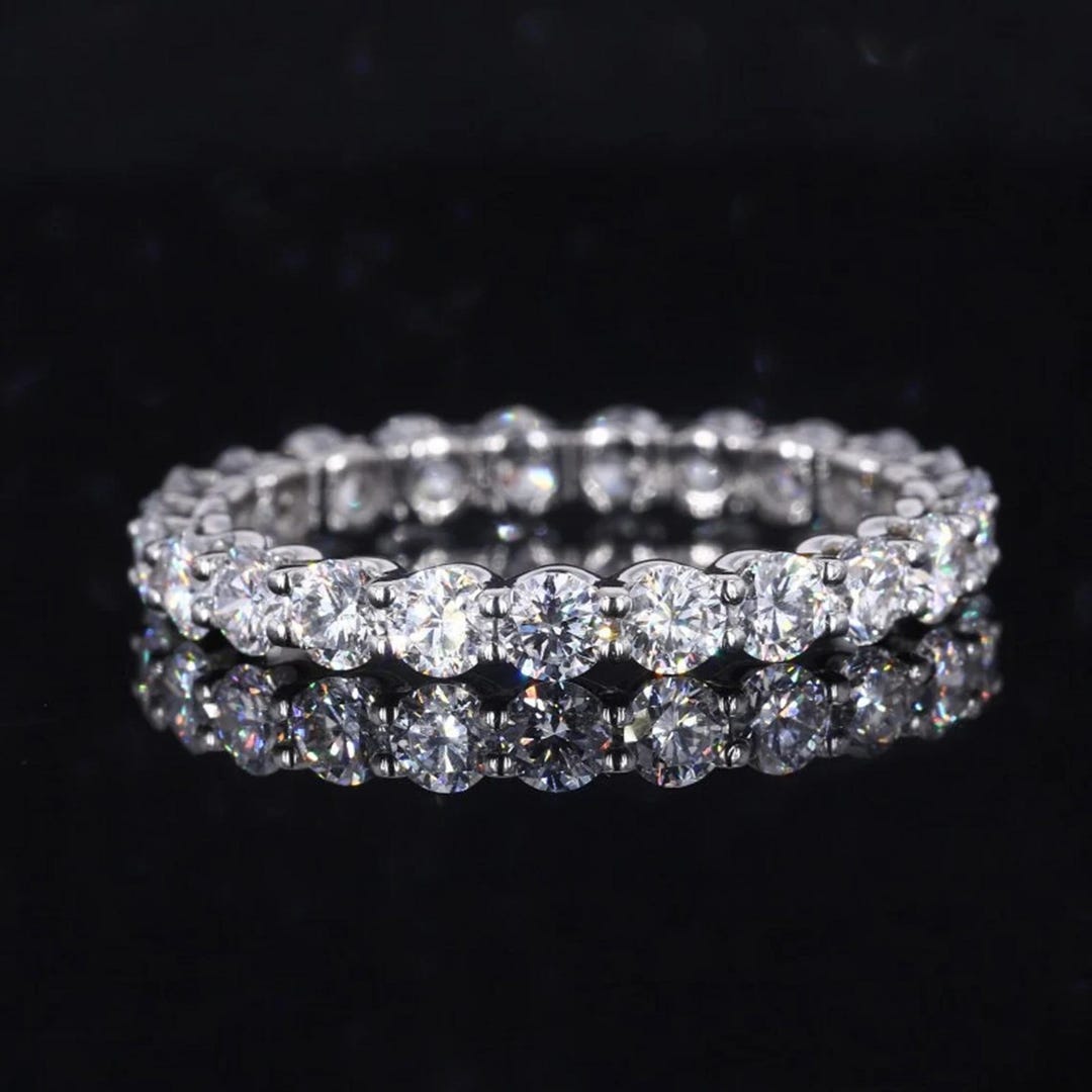 Diamond Wedding Band 10K 14K 18K Solid Gold Stacking Ring Half Eternity ...