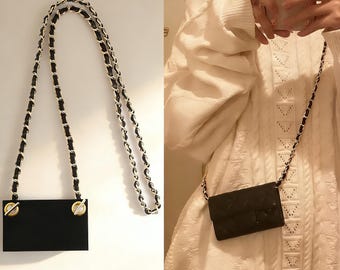 Wallet Conversion Kit with Insert No Damage | Leather Intertwined Metal Replacement Chain Strap for Clutch Crossbody DIY | Multiple Sizes