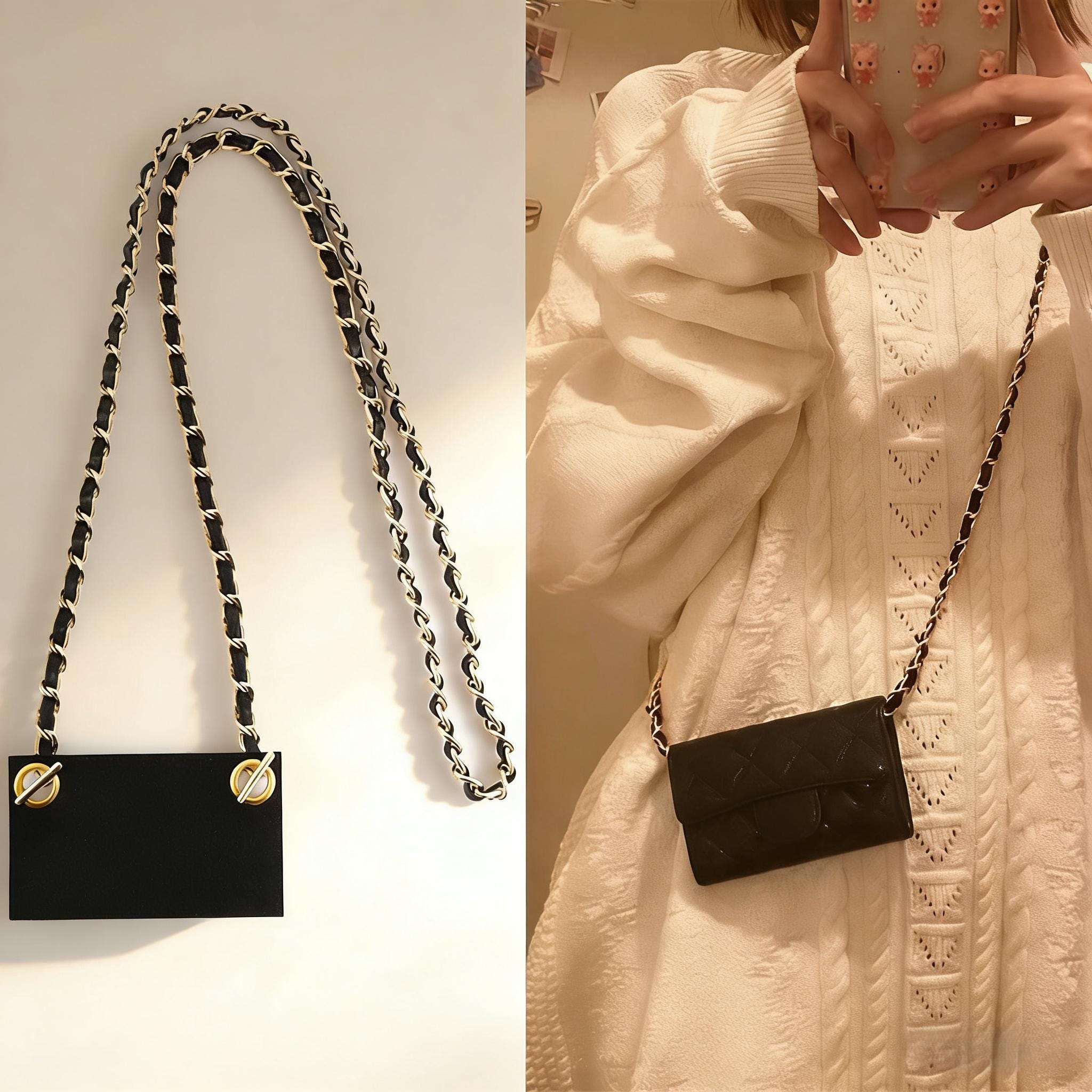 Catena Per Borsa Con Perle Dorate - Cinturino Di Ricambio Da Polso Lungo 32 Cm - Accessorio Per Borse A Mano, Pochette E Portafogli