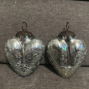 Vintage zilveren glazen Kugel hartvormige kerstboomversiering set van 2