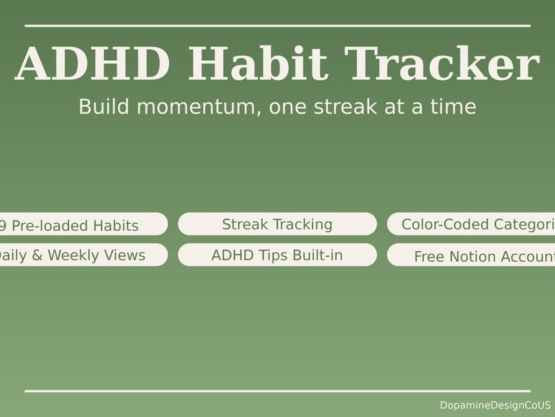 ADHD Habit Tracker Notion Template | Daily Habit Tracker | Streak ...