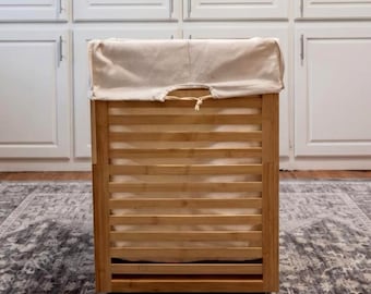 Bamboo Clothes Laundry Basket with Wheels & Removable Liner, Laundry Organizer, Laundry Hamper, Laundry Cabinet, Big Laundry Basket