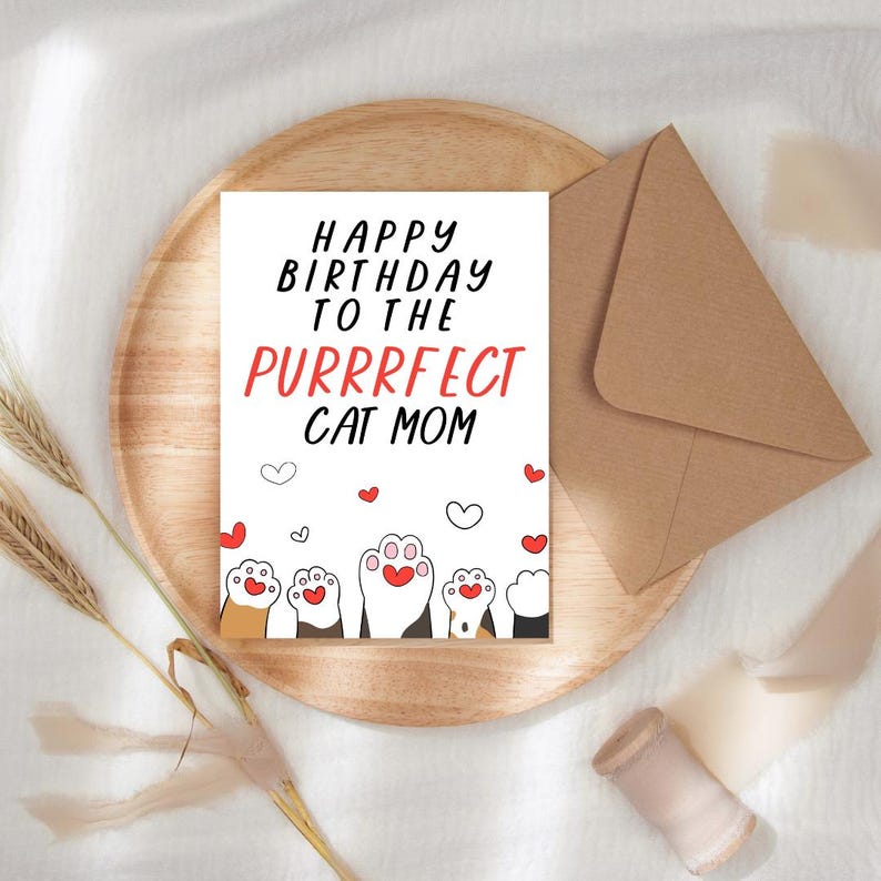 Printable Birthday Card for Cat Mom, Cat Mom Birthday Card, Happy ...