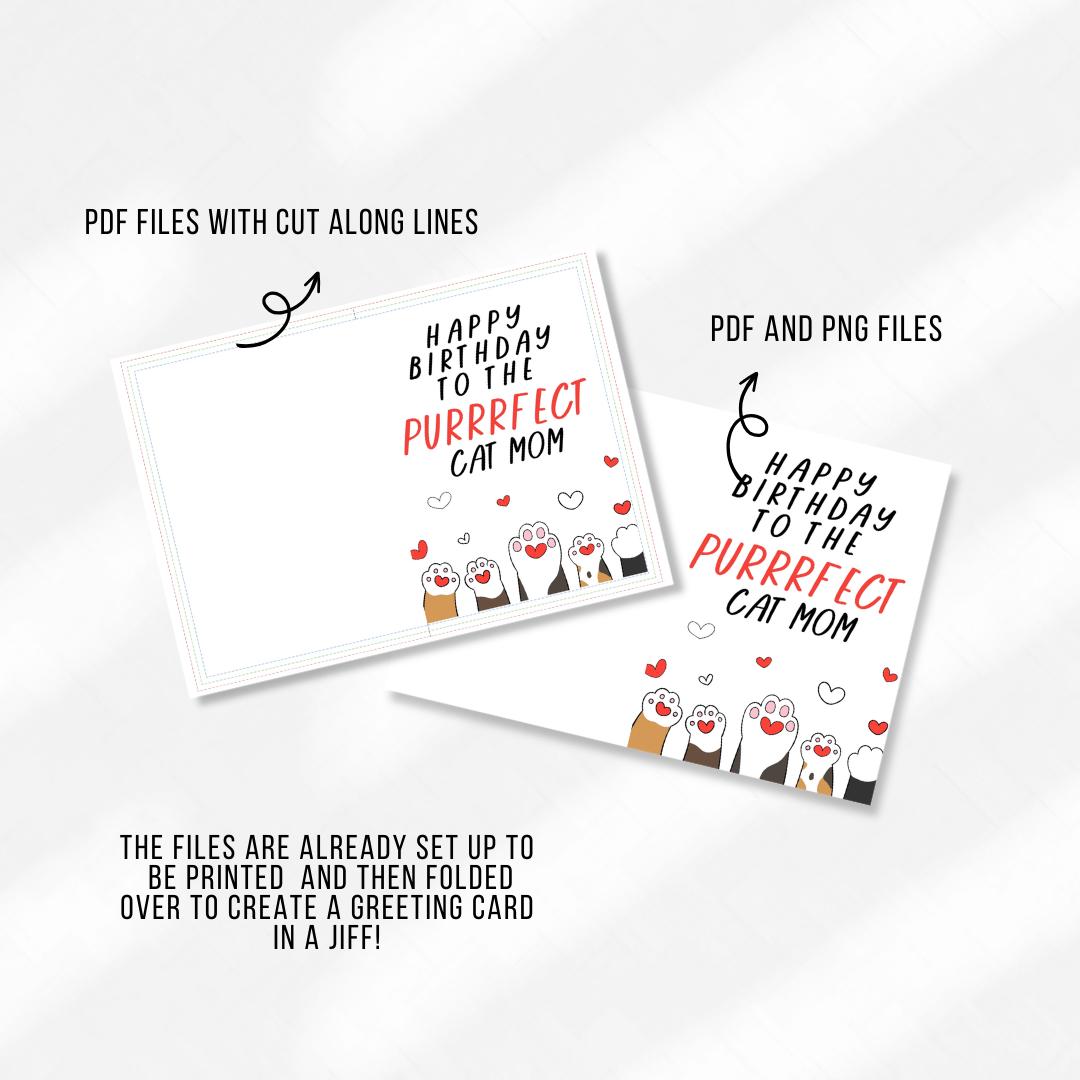 Printable Birthday Card for Cat Mom, Cat Mom Birthday Card, Happy ...
