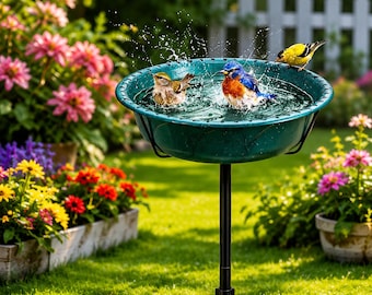 Solar Bird Bath with Fountain, Outdoor Bird Bath for Garden, Metal Stake Bird Bath, 5 Prong Stable Base, Backyard Bird Bath Decor