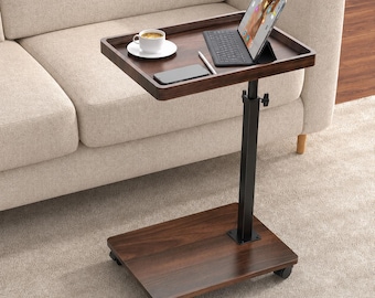 C Shaped End Table Adjustable Height | 360 Swivel TV Tray Table | Rolling Sofa Side Table for Couch, Bed & Small Spaces