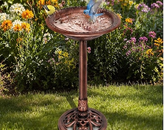 Antique Bronze Bird Bath for Outside, 28” Weather Resistant Pedestal Birdbath with 20” Bowl for Garden Patio Yard Decor