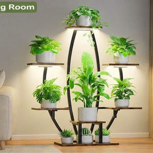 7 Tier Corner Plant Stand with Grow Lights, Modern Metal Indoor Garden Shelf