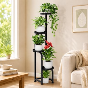 Tall Corner Plant Stand Indoor Outdoor, 4 Tier Metal Plant Shelf, Heavy Duty Flower Pot Stand, Multi Plant Display Rack Patio Living Room