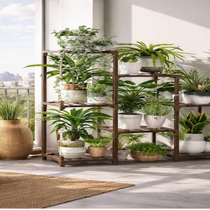 3 Tier Wooden Plant Stand | Indoor Outdoor Ladder Shelf, Boho Decor