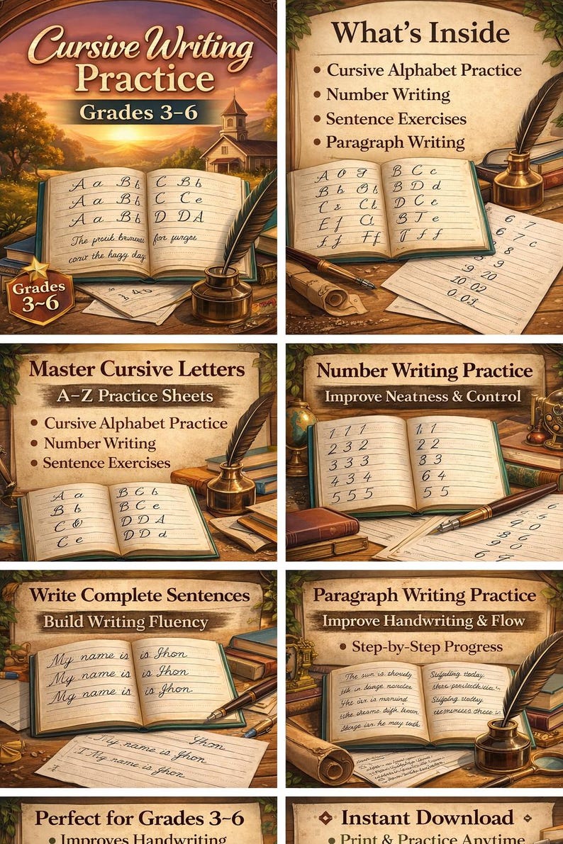 Progress In Cursive Cursive Writing for Students in 3rd to 6th Grade Sentences Letters ...