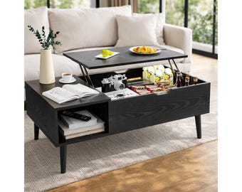 Lift Top Coffee Table with Hidden Storage Shelf, Modern Wooden Living Room Furniture