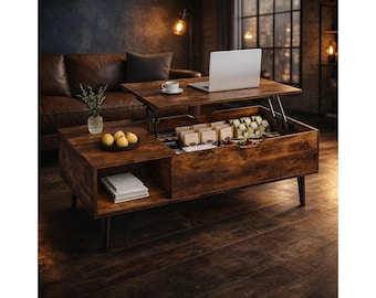 Lift Top Coffee Table with Hidden Storage Shelf, Modern Wooden Living Room Furniture