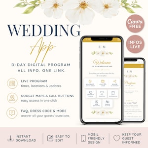 Wedding App Template | Live Wedding Program | Canva Template | Mobile Wedding Website | Guide Digital pour invités