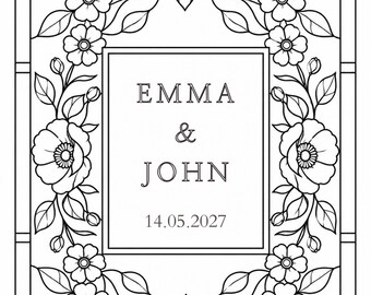 Letrero de bienvenida para bodas con imitación de vidrieras y apellido personalizado, plantilla de decoración acrílica para manualidades, descarga digital editable e imprimible a color, recuerdo.