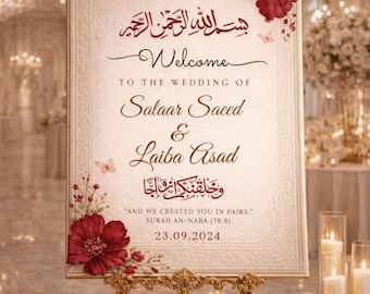 Letrero de bienvenida para boda islámica – Plantilla imprimible y editable para ceremonia Nikkah, cartel para boda musulmana, descarga instantánea.