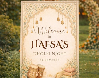 Żywy znak powitalny z mehndi i dholki, plakat na wejście do Mayoun, dekoracja ślubna do druku w stylu desi, natychmiastowe pobranie cyfrowe