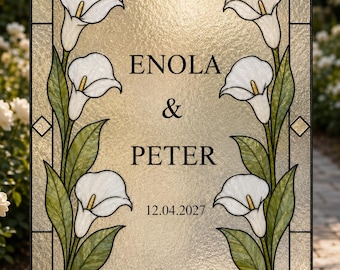 Calla Lily Stained Glass Wedding Sign, Art decor Floral Welcome Template, DIY Faux Glass Painting , Personalized Names, Printable Download