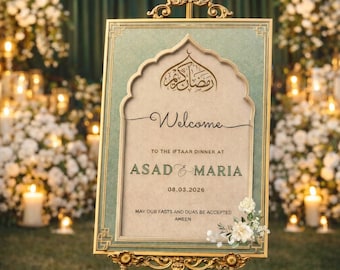 Szablon powitalnego napisu na Ramadan Iftar, edytowalny w Canva | Plakat na wydarzenie w meczecie/masdżidzie do druku | Kwiatowe dekoracje na Ramadan Kareem