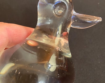 Vintage Clear Glass Duck Paperweight | Hand Blown Art Glass Bird Figurine with Bubbles