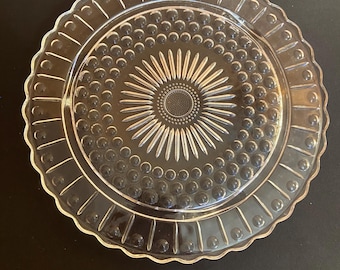 Vintage Sunflower Hobnail Glass Cake Stand | Ruffled Edge Dessert Platter (11.25")