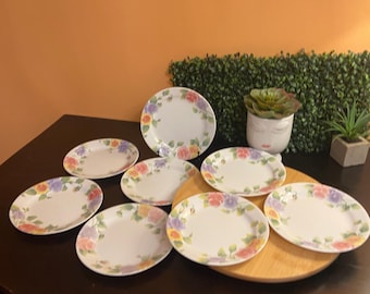 Vintage Corelle April Salad Plates Set of 8 Pastel Floral Corning Ware 7 Inch Plates