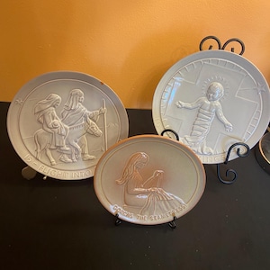Vintage Frankoma Pottery Collector Plates Set: Biblical Themes, John Frank (1968, 1970, 1976)
