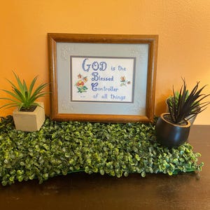 Vintage Cross Stitch Sampler: God is Blessed Controller, Signed CL '94, Frame Christian Decor