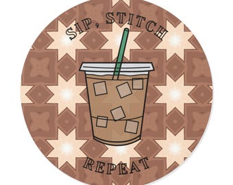 Sip, Stitch, Repeat Round Sticker