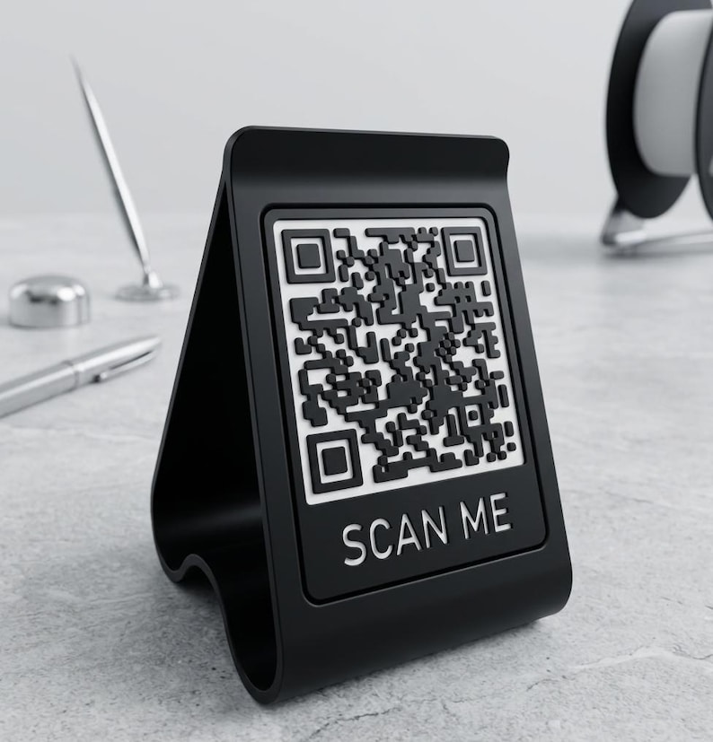 Custom 3D Printed QR Code Stand – Social Media, Menu Sign, Desk Display ...
