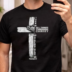 Kristet kors PNG, Filipperbrevet 4:13 Bibelvers T-shirtdesign, Jag förmår allt genom Kristus Sublimering