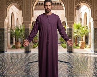 Thobe da uomo emiratino – Classico kandura a maniche lunghe con dettaglio a nappina