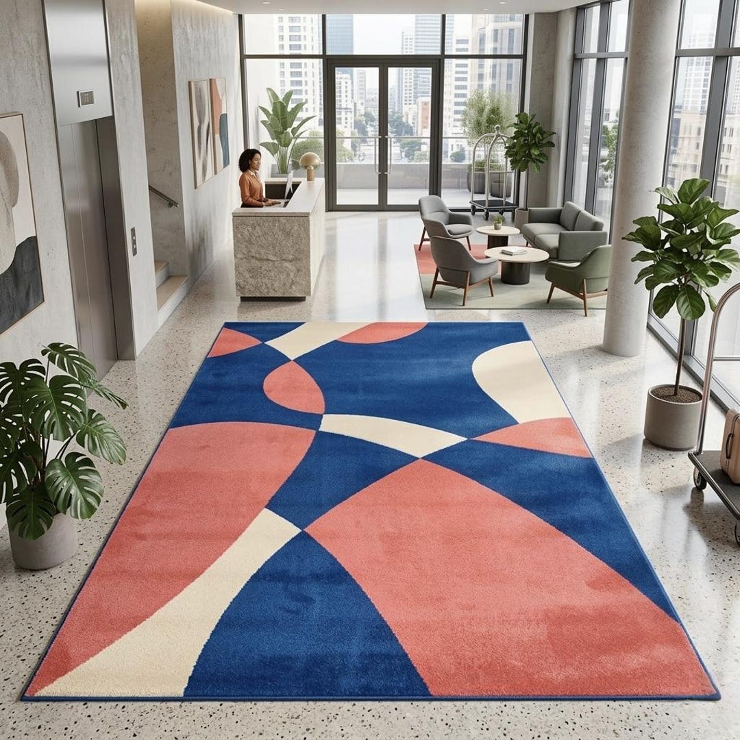 Modern Abstract Area Rug, Blue Pink Geometric Carpet, Contemporary ...