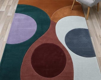 Modern Abstract Geometric Area Rug, Hand Tufted Wool Carpet, Luxury Living Room Rug, Color Block Designer Rug, Contemporary Floor Rug