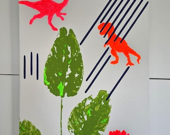 Neonzeit – abstraktes Acrylbild, Dinosaurier