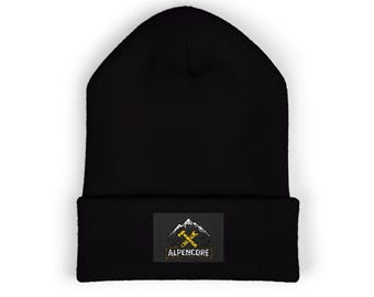 Gorro con el logotipo de Mountain Pickaxe - Gorro de trabajo AlpenCore, gorro artesanal, estilo obra, gorro de invierno para exteriores, regalo para profesionales