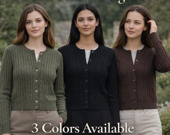 Cárdigan de punto trenzado para mujer, cárdigan de algodón con botones delanteros, cárdigan de punto acanalado, suéter informal de otoño