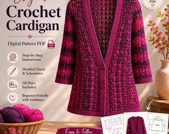 Lacey Crochet Cardigan Pattern PDF, häkeln Pullover Muster, Damen Lace Cardigan Anleitung XS-2XL Download