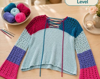 Bell Ärmel Shrug Häkelanleitung PDF, Boho häkeln Strickjacke Muster, Farbblock Shrug XS-1X Sofort Download