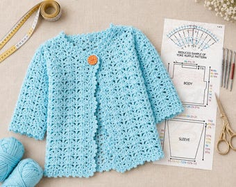 Häkelspitze Strickjacke Muster PDF | Boho Oversized Sommer Pullover XS–5XL | Sofort Download Anleitung