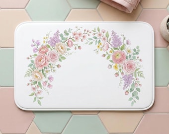 Vintage Blumen Badematte, Blume Badezimmer Teppich, rutschfeste Memory-Schaum Matte, botanische Badematte, Blumenteppich, Badezimmer Dekor, Einweihungsparty Geschenk