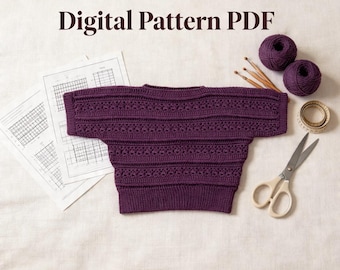 Lace U-Boot-Ausschnitt Top Muster PDF, Lace häkeln Sommer Top, Kurzarm Häkelbluse, Leichtes Frauen Top Muster, DIY Häkeln Kleidung