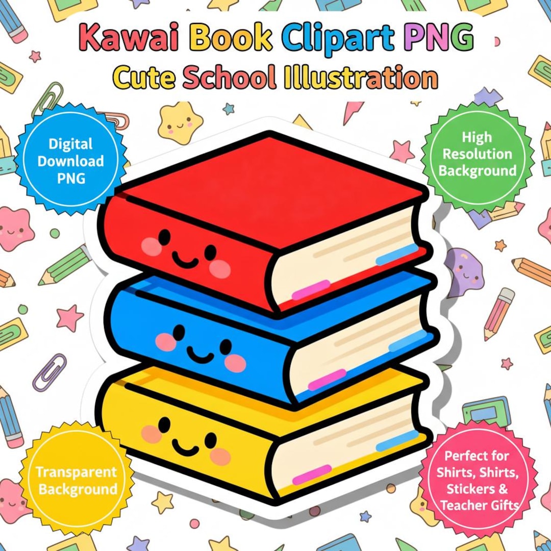 Cute Books Clipart PNG, Kawaii Book Stack Cartoon, Reading Book Clipart ...